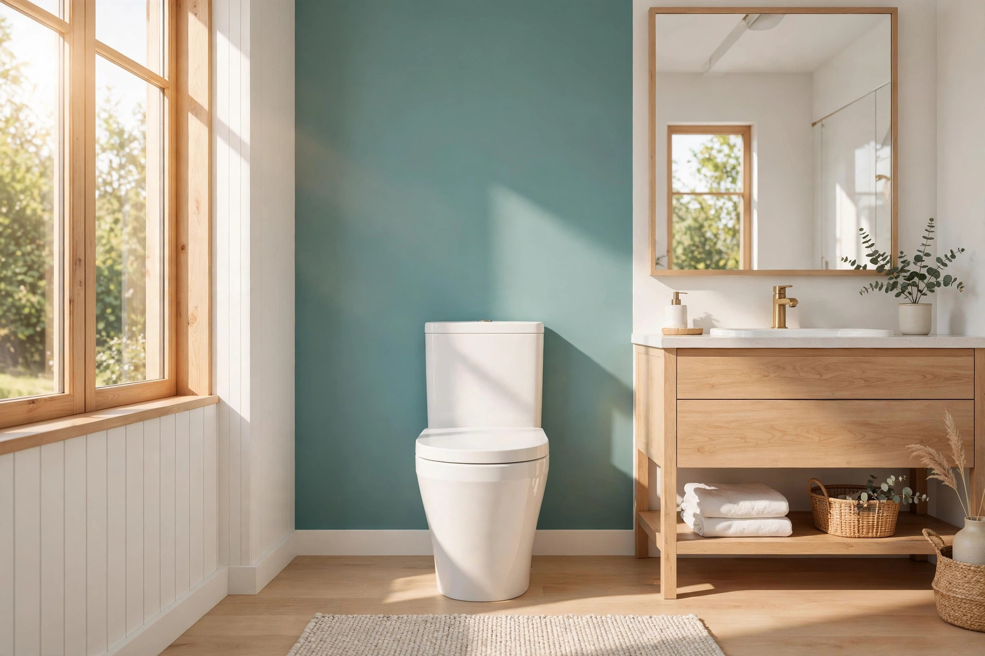 Bright modern bathroom with a clean white toilet in an Arcadia, CA home